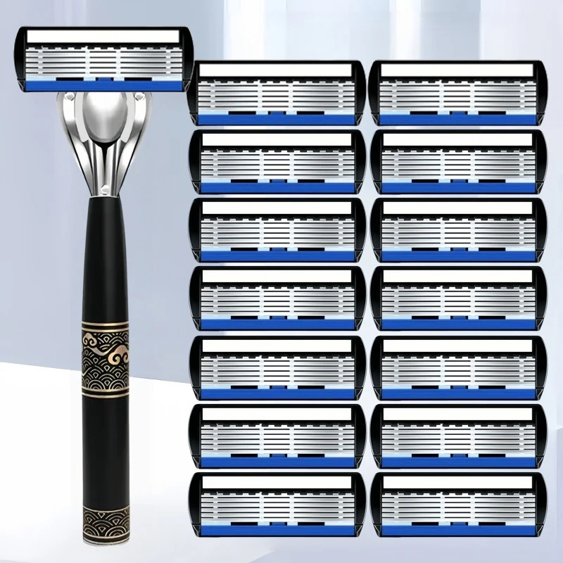 

6-layer razor blade, men's stainless steel blade, classic water washed razor, sharp blade for clean shaving