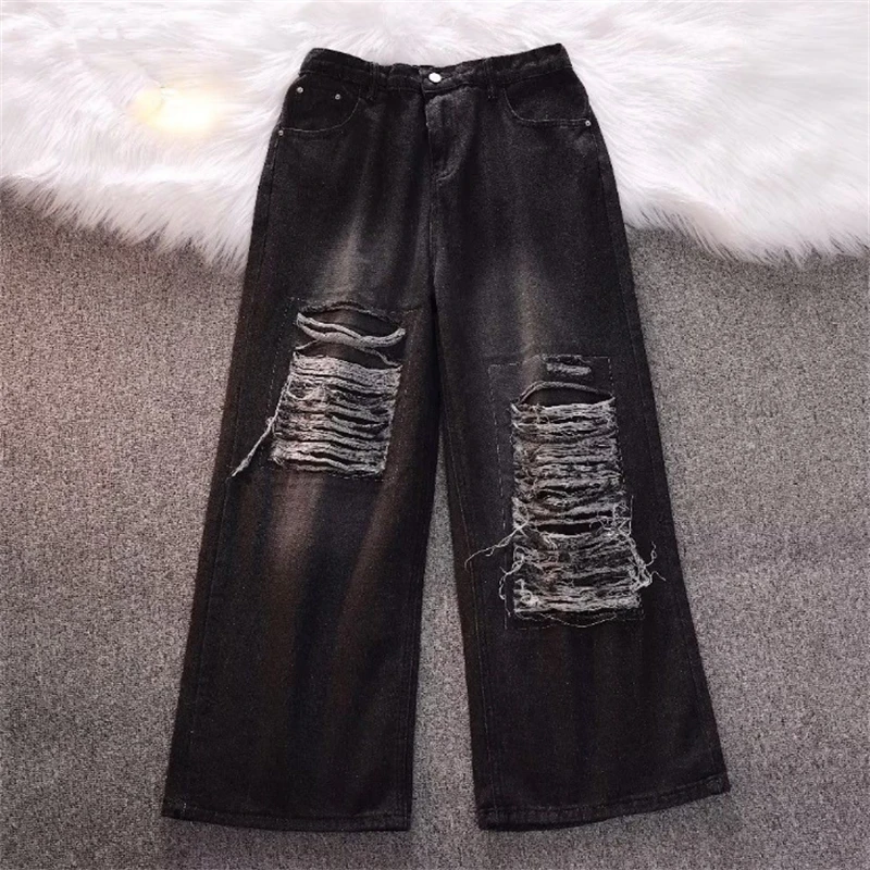 Spring New Men's High Street Jeans Casual Vintage Style Washed Denim Jeans Loose Trousers Pants Men