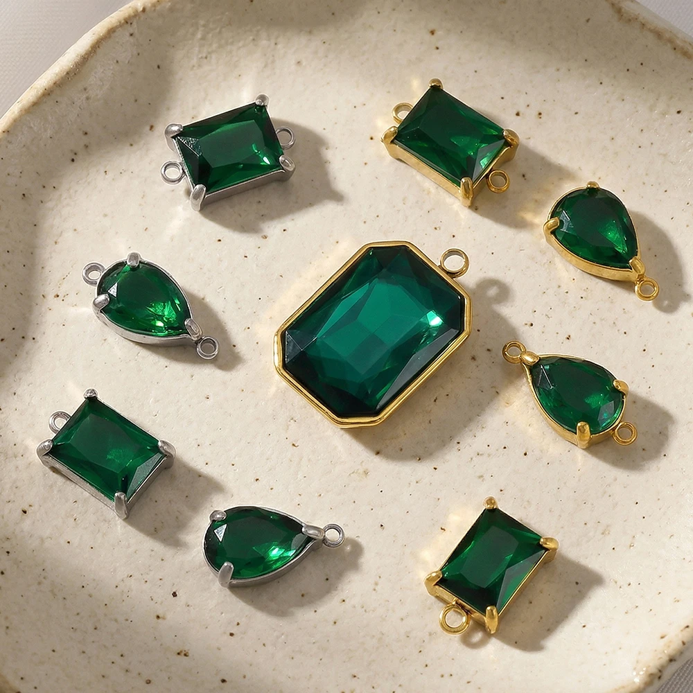 

5pcs PVD Plated Stainless Steel Crystal Glass Charms Pendants Waterdrop Rectangle Charms for Necklaces Beads DIY Jewelry Making