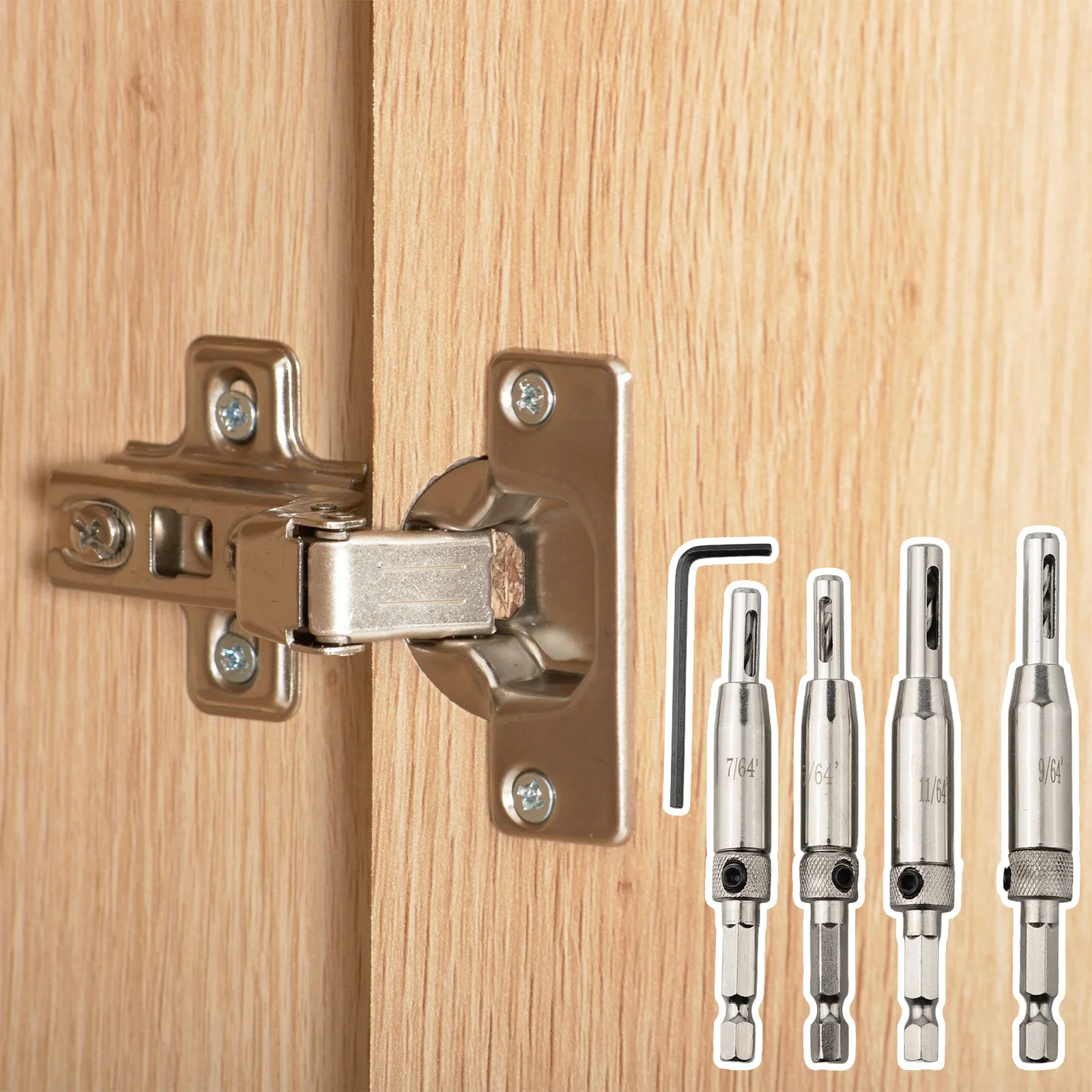 4 ชิ้น/เซ็ตบานพับเจาะชุด Bit Self-Centering Hole เปิดเจาะเครื่องมือสําหรับงานไม้เฟอร์นิเจอร์ประกอบห้องครัวการติดตั้ง