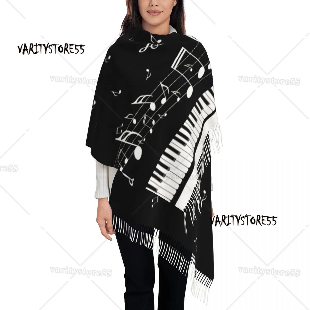 Abstract Piano Keys With Musical Notes Women\'s Tassel Shawl Scarf Fashion Scarf