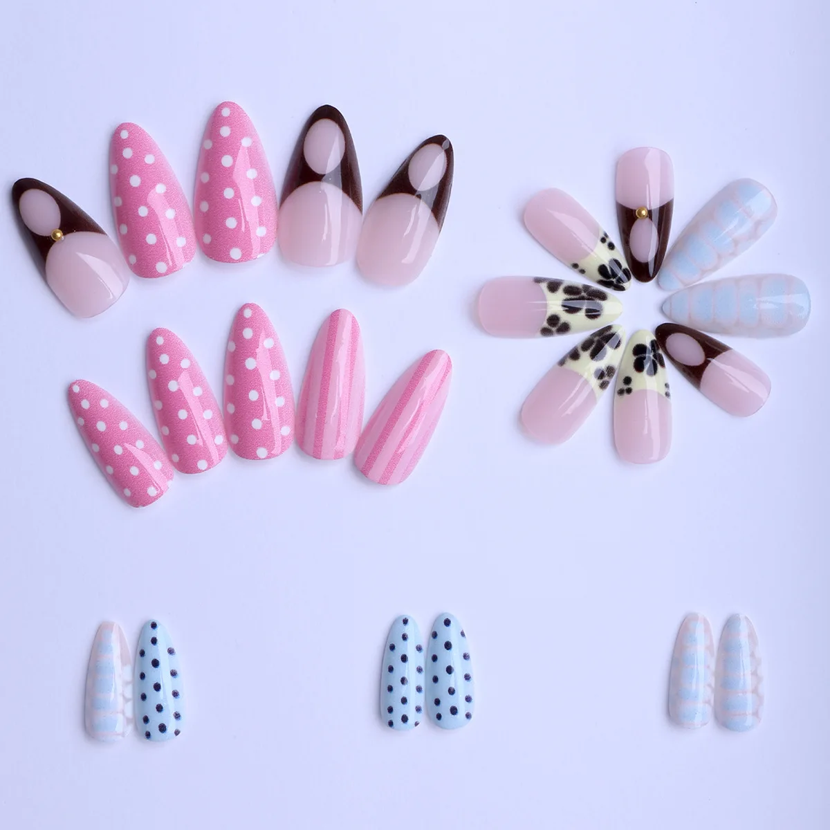 24 قطعة اللوز الأظافر كاذبة الأحمر البولكا نقطة الأزرق الحيوان التمساح نمط اضغط على الأظافر مزيج مباراة تصميم الحلو كول نمط مانيكير #3