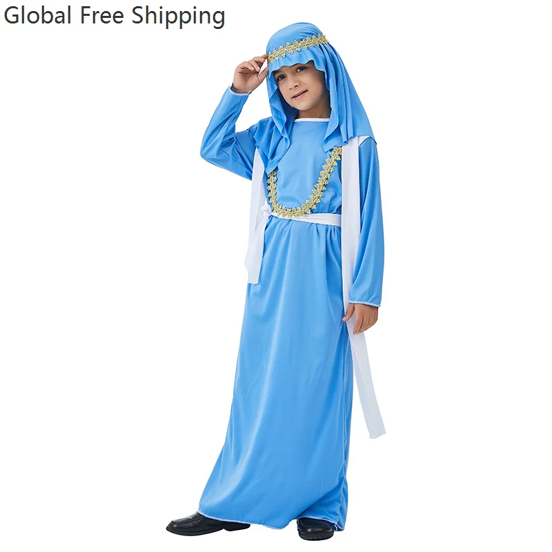 أزياء حفلات الهالوين الزرقاء للأطفال للأولاد ملابس عربية سعودية مهرجان الأمير الروماني الملك رداء لعب الأدوار 2026 #5