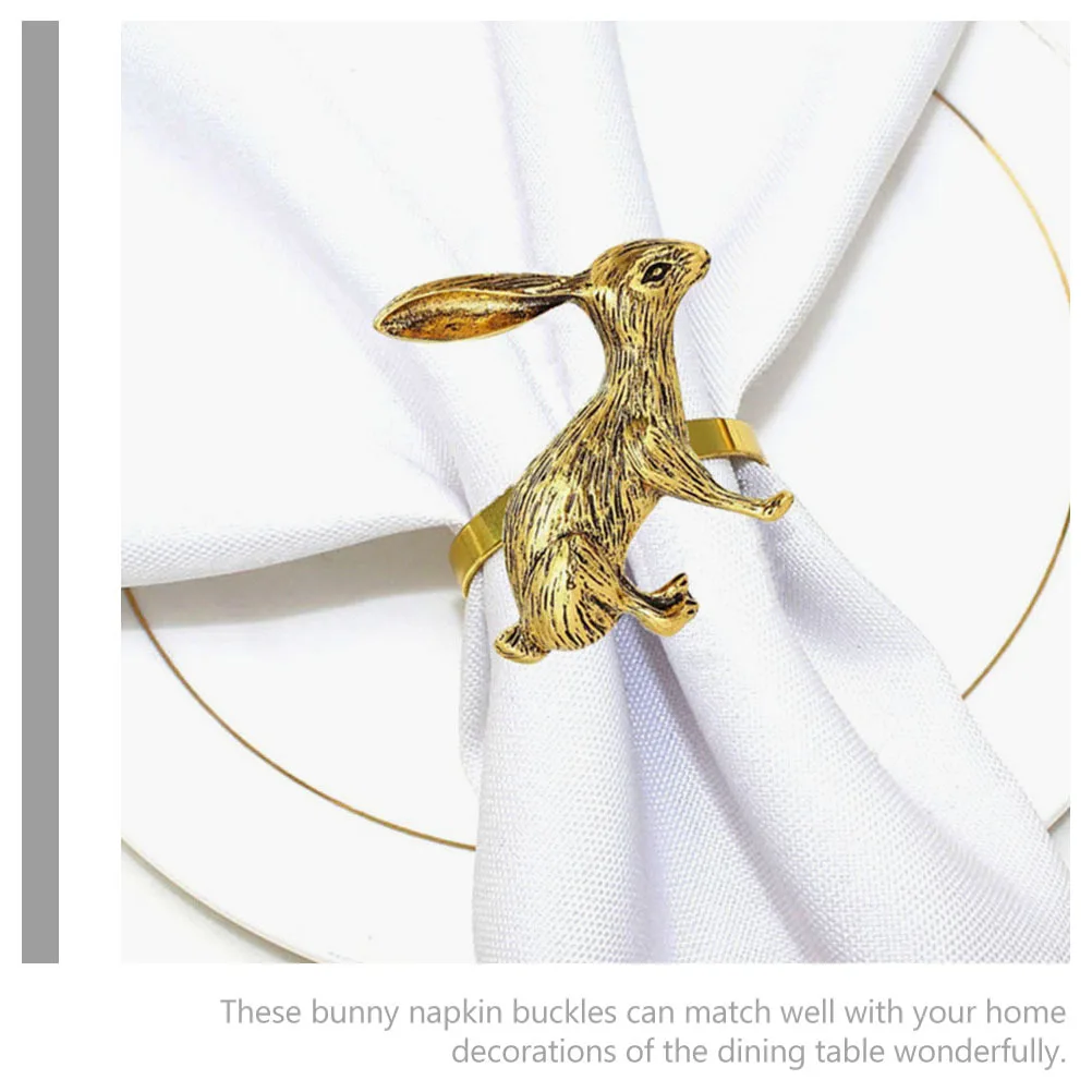 

6Pcs Easter Bunny Napkin Rings Metal Rabbit Buckles Napkin Holders for Party Wedding Dining Table Serviette Buckles