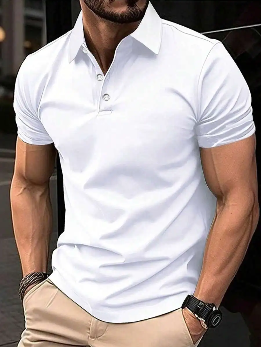 

Men's Solid White Short Sleeve Casual Polo Shirt for Business Casual & Daily Wear