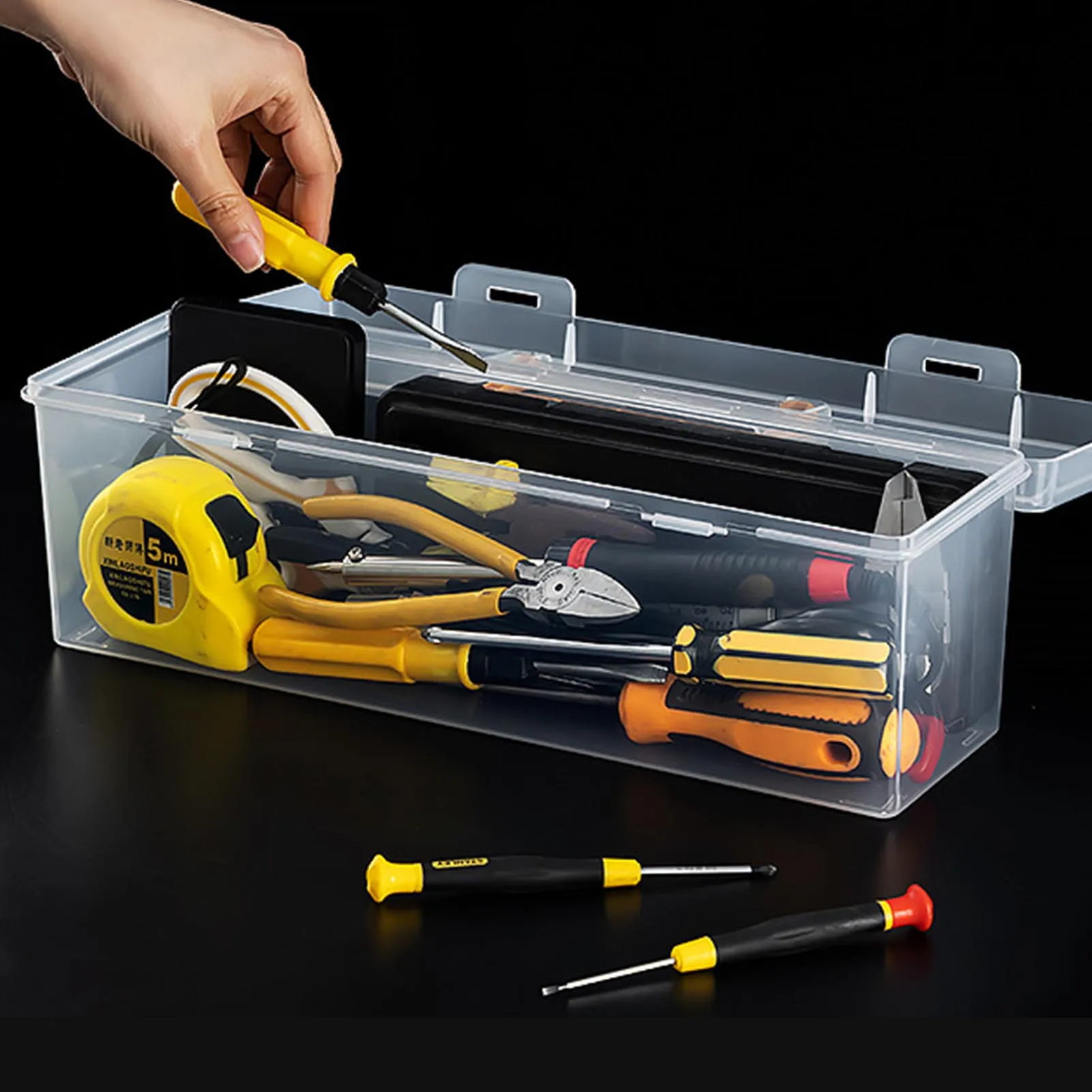 hardware-tools-storage-box-rectangular-compartment-screws-case-sorting-durable-pp-plastic-transparent