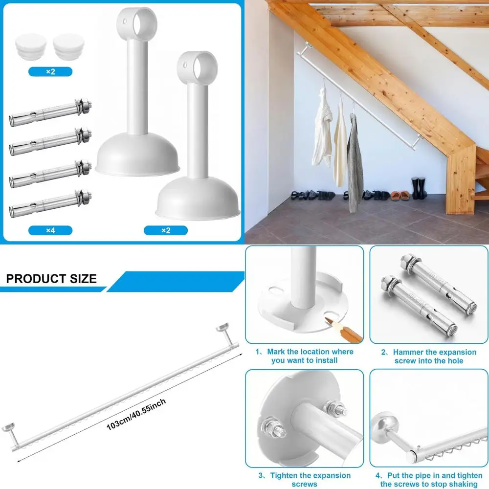 

Регулируемая настенная вешалка для шкафов, потолочная вешалка для одежды и решения для хранения на наклонных потолках (белая)