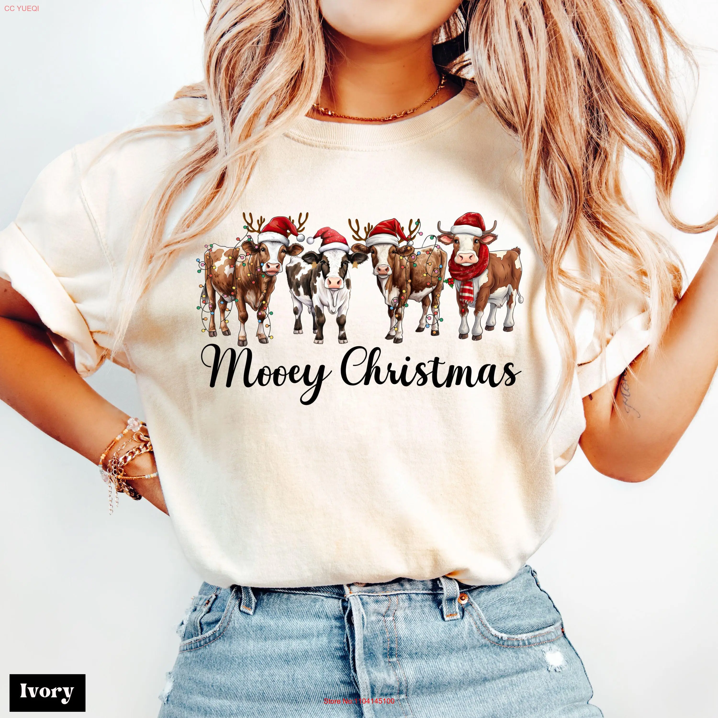 

Comfort Colors Cow Christmas T Shirt Mooey Lover Funny Holiday Farm long or short sleeves