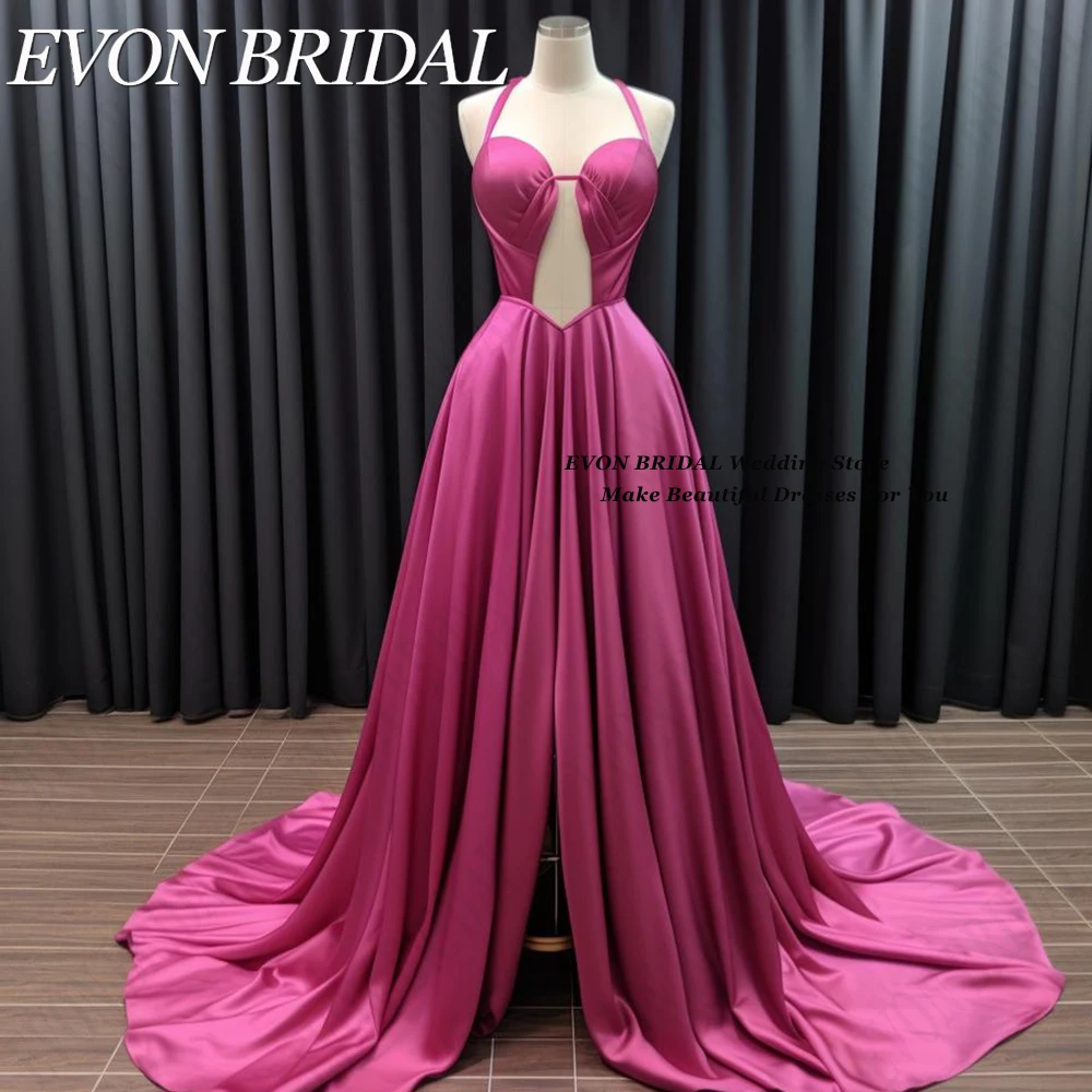 EVON BRIDAL Sexy Rose Pink Prom Dresses A-Line Cut Out Party Gowns Spaghetti Straps Split vestidos de gala Satin Backless 2024