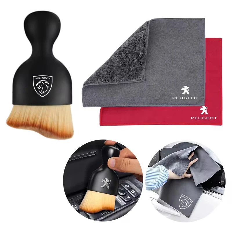 Outils de nettoyage intérieur de voiture, serviettes de lavage en microfibre, brosse de nettoyage pour Peugeot 206 307 308 3008 207 208 407 408 508 2008 5008 301