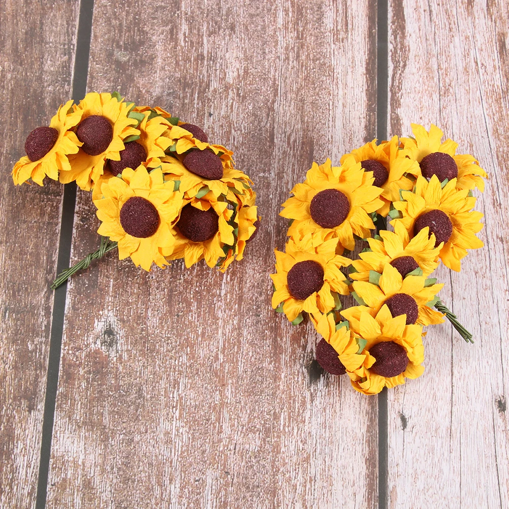 

200 Pcs Yellow Paper Artificial Sunflowers DIY Craft Wedding Gift Box Flowers Home Office Accessories Simulation