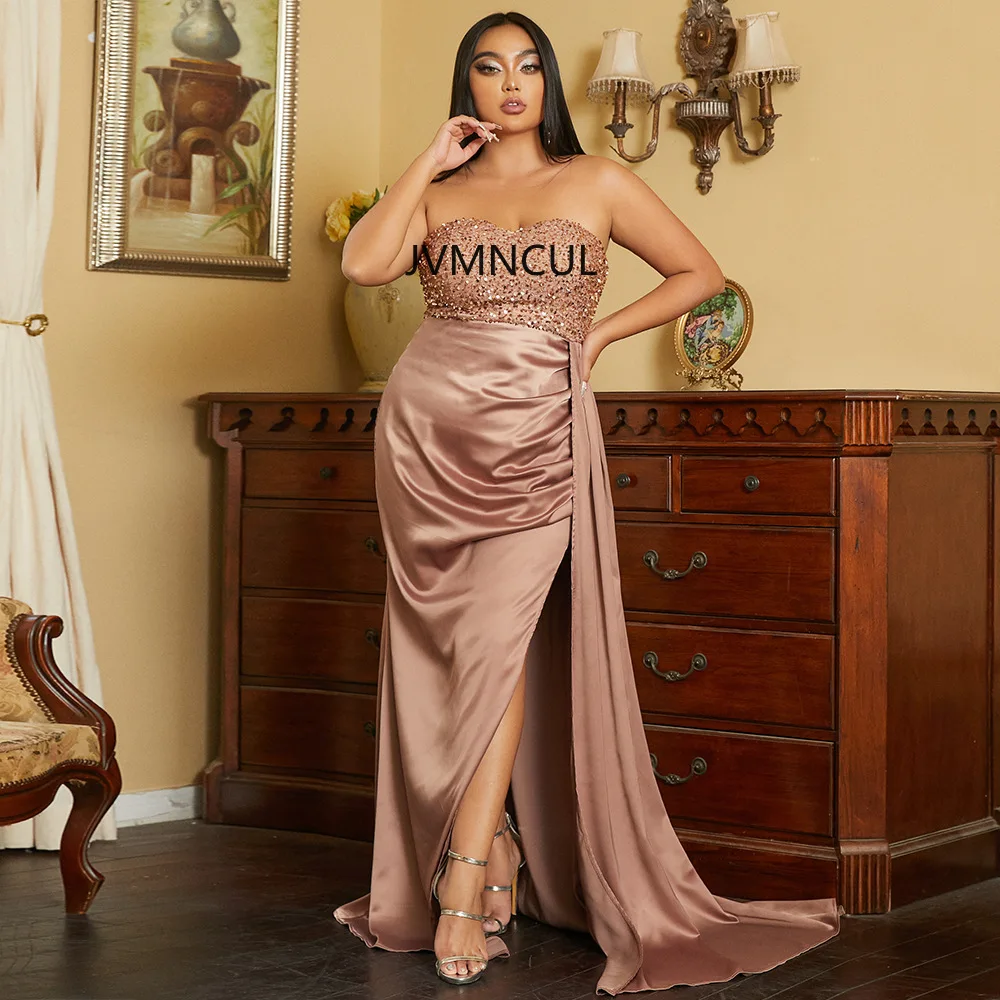 2025 Precioso vestido de noche de lentejuelas de talla grande con diseño sin espalda, vestido de banquete con hombros descubiertos para dama de honor, vestido largo y elegante