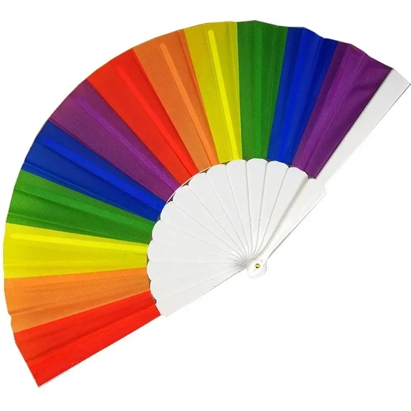 Kunststoff-Hand-Faltfächer, Regenbogen-Seidenstoff, Taschenfächer, kreativ für Partys, Tänzer, Heimdekoration