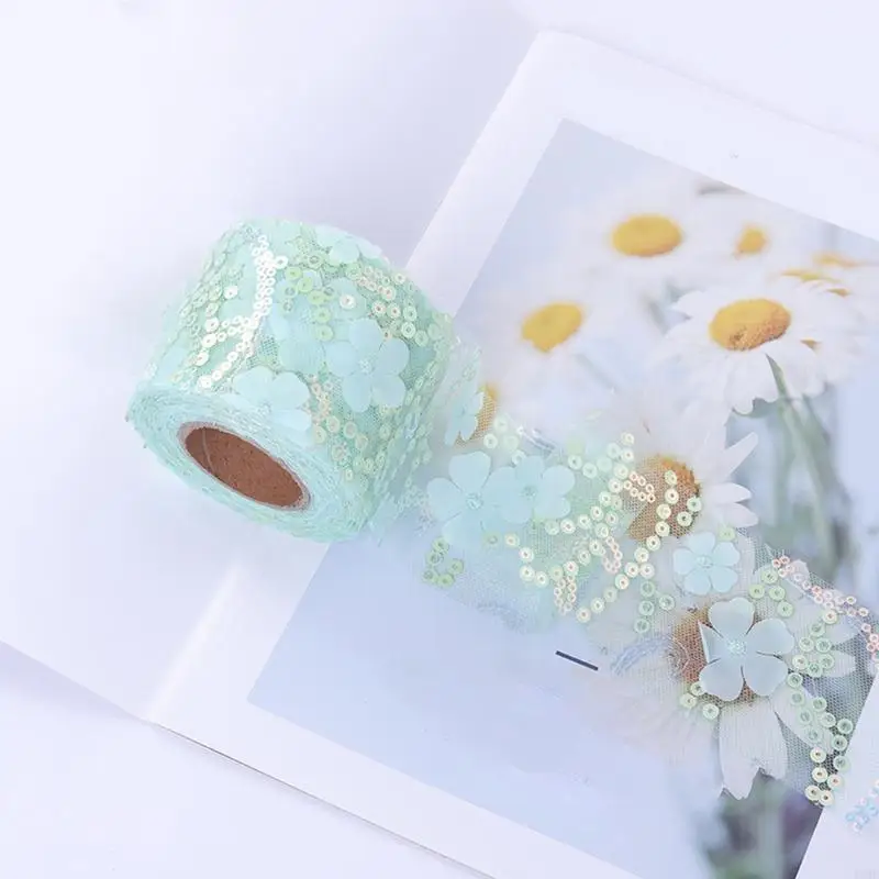 49MF Glitter Sequins Flower Tulle Rolls 6cm x 10 Yards Decorative Tulle Roll
