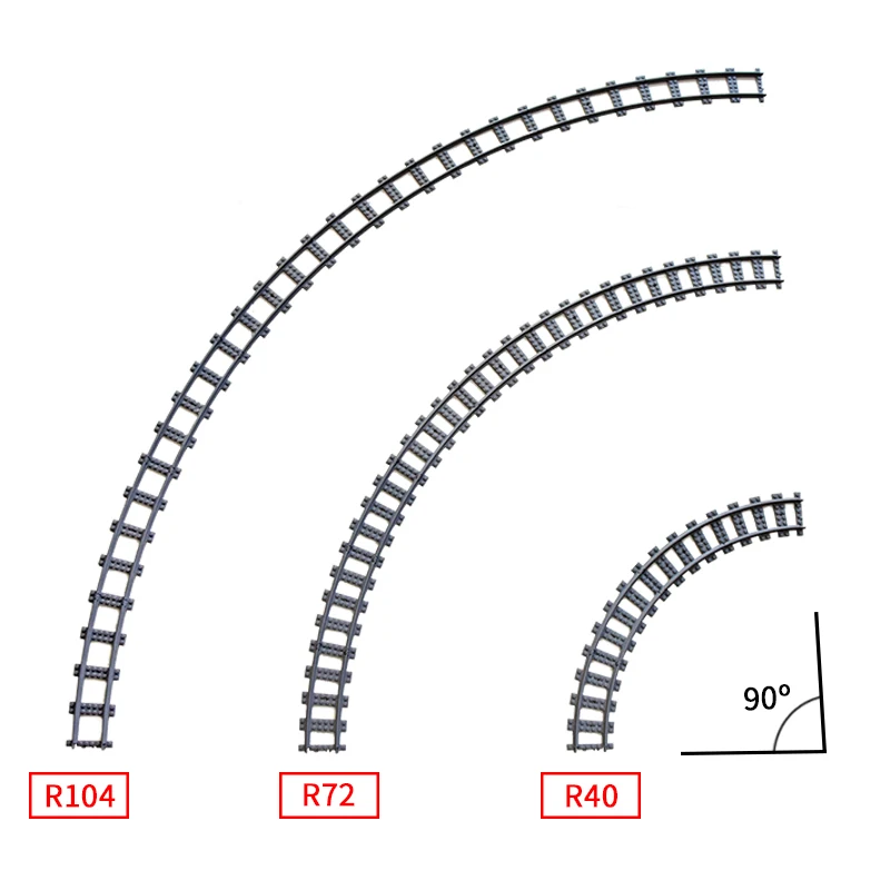 Blocos de Construção MOC de Tijolos da Cidade Peças Flexíveis de Construção Ferroviária Curva Track, Acessórios Modelo R104, Compatível com 53401