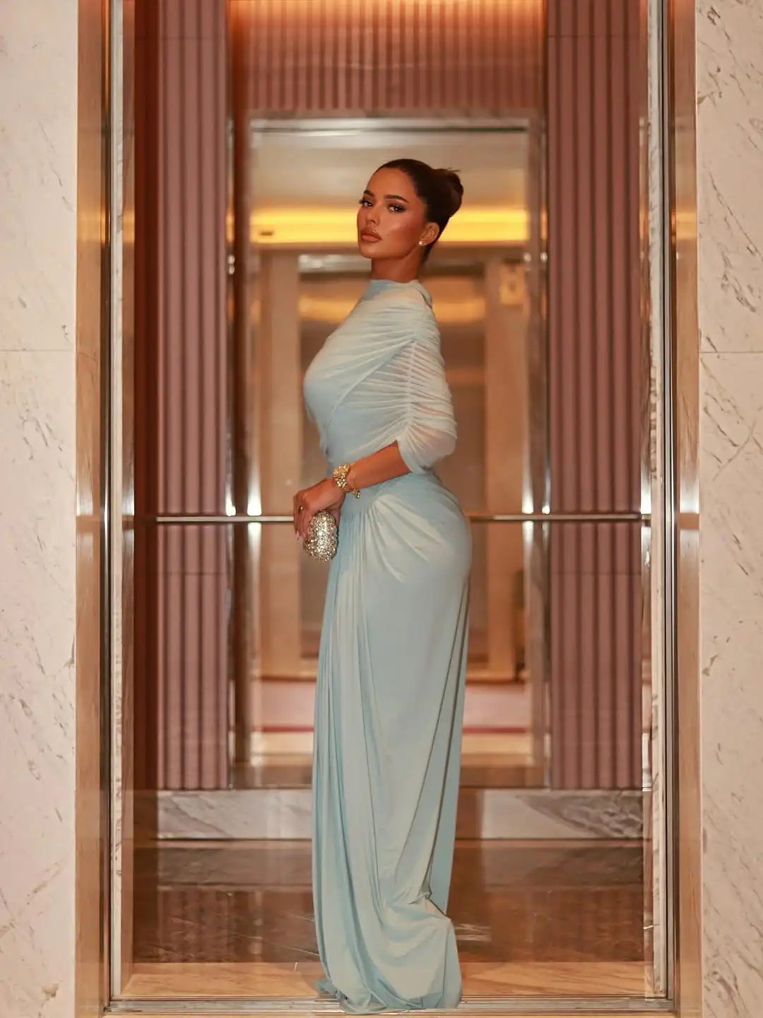 Ofherown サウジアラビアプリーツイブニングドレス O ネックケープスリーブマーメイドフォーマルオケージョンドレスエレガントなプロムドレスカスタマイズ