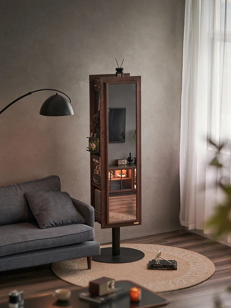 Solid wood rotating mirror cabinet, bedroom home full-body mirror