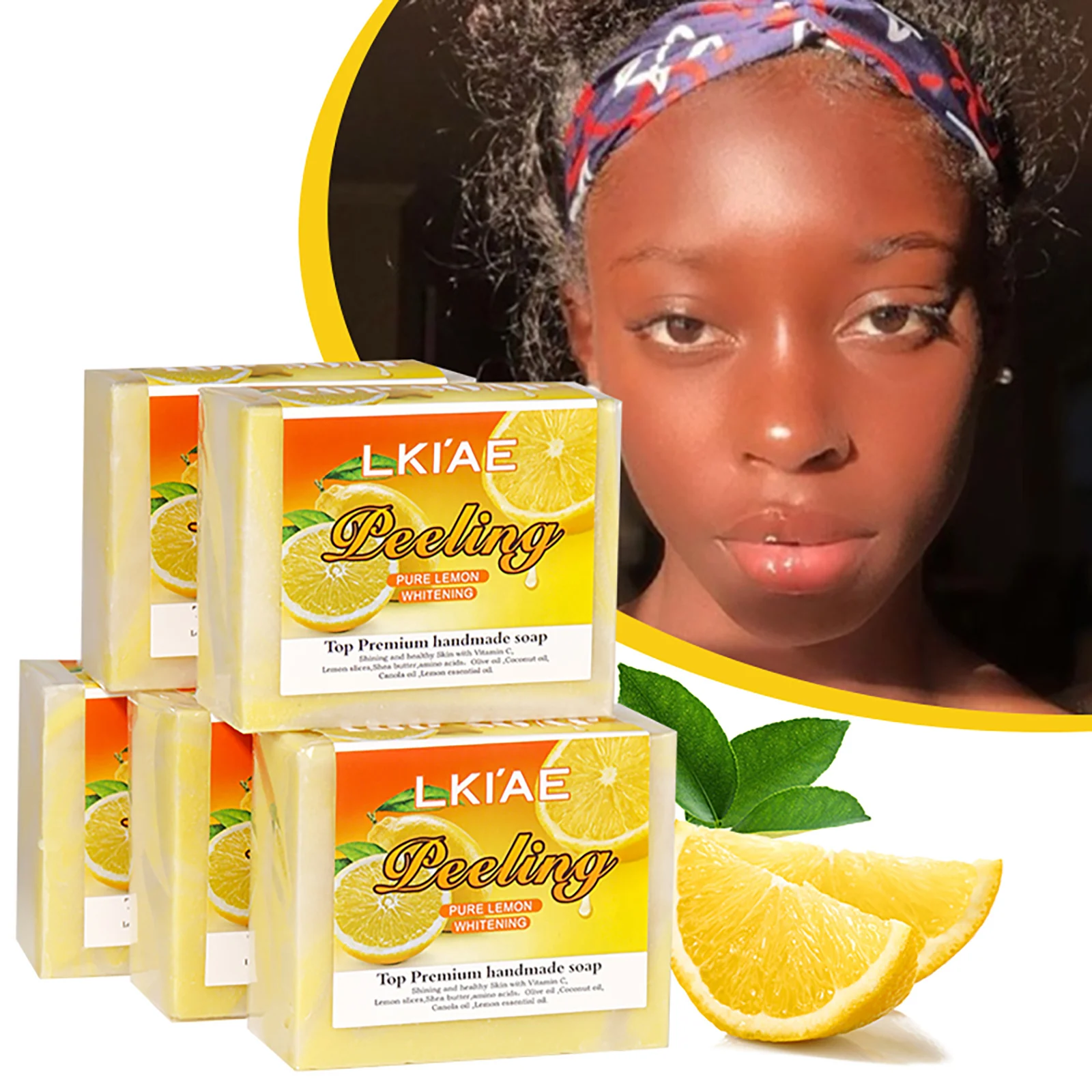 

LKIAE Organic Lemon Cold Processed Soap, Brightening, Moisturizing, With Vitamin C, Kojic Acid, Anti Acne and Dark Spots