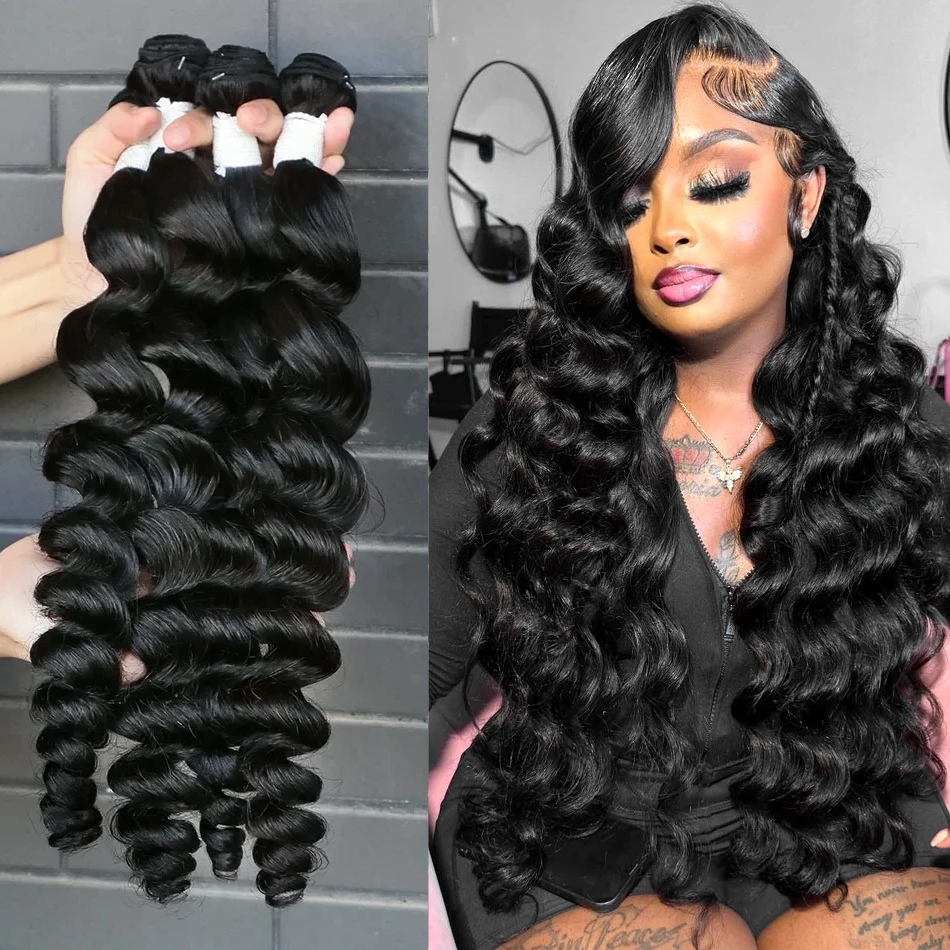 Indian 100% Unprocessed Human Hair 30 36 Inch Loose Wave Raw 2 Bundles Double Drawn Virgin Bundles Weave Extensions