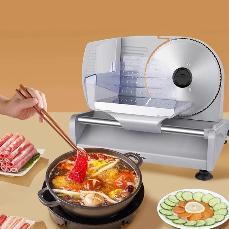 Meat Slicer, Electric Deli Food Slicer W/ Removable Stainless Steel Blades, Adjustable Thickness Meat Slicer for Home Use