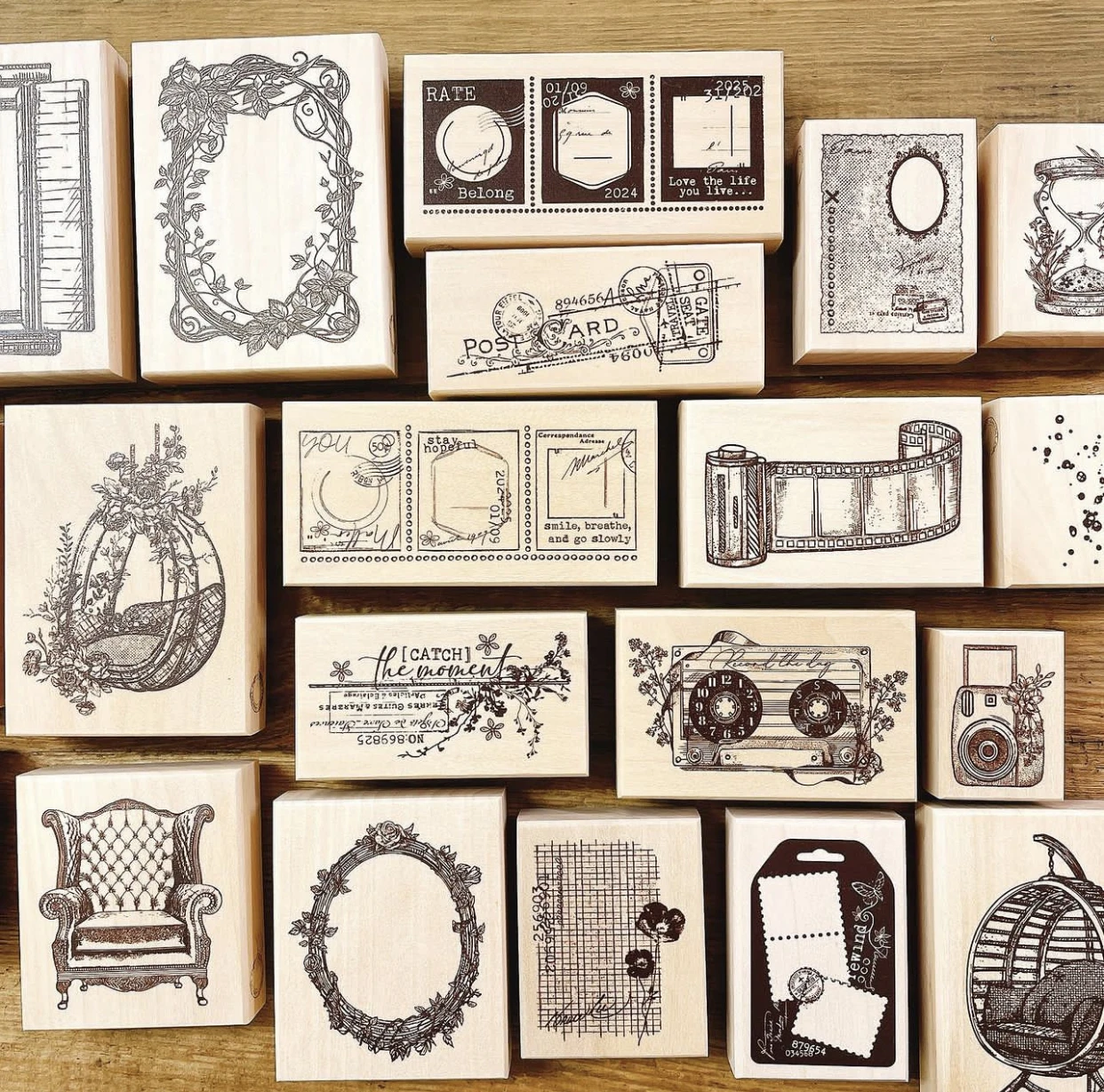 JP Vintage Slow Living Catch The Moment Wooden Rubber Stamp for DIY Scrapbooking Photo Album Card Making