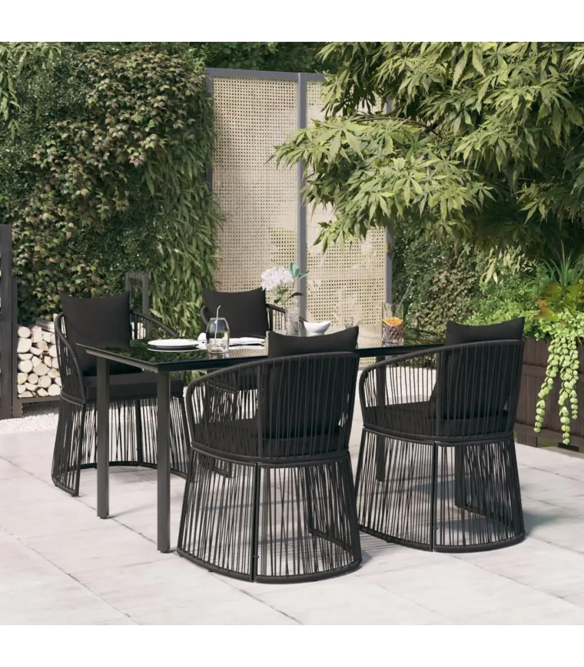 Garden sets garden dining set 5 pieces with black PVC rattan cushions