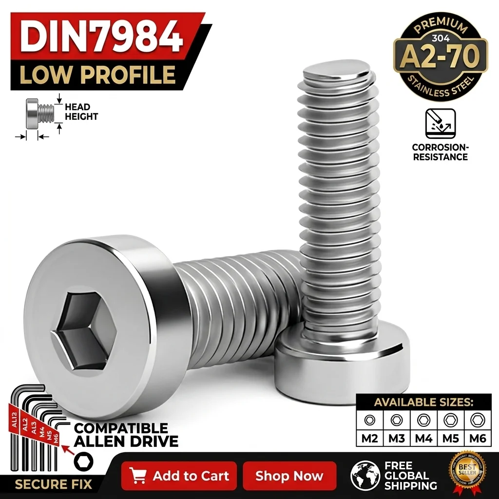 M2 M3 M4 M5 M6 DIN7984 304 A2-70 Edelstahl Innensechskant Niedriger Kopf Zylinderschraube Flachkopf Allen Bolzen Befestigungselement 10/50Stk
