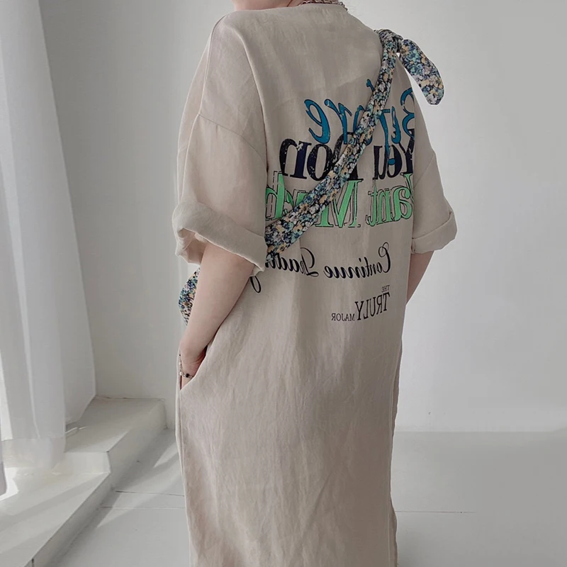 T-shirt Long d'été décontracté pour femmes, ample, rond, Design imprimé, Vintage, confortable, respirant, léger