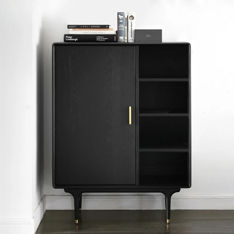 

Nordic medieval simple modern American solid wood porch storage metal shoe cabinet side cabinet black aisle