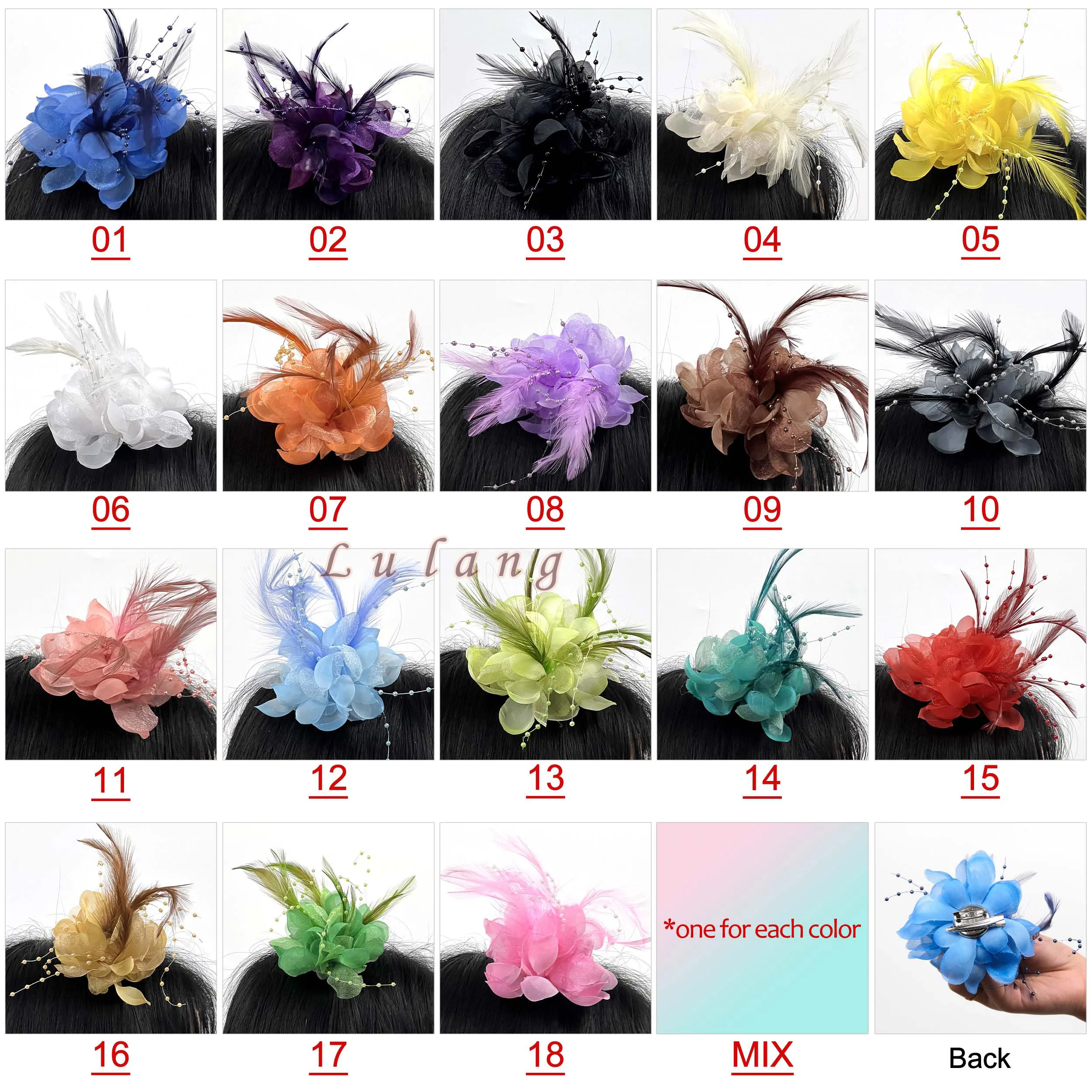 2/50PCS 10CM Feather Corsage Wedding Bridal Fascinator Hat 18Colors Party Deby Hair Decor Hairclip Accessories