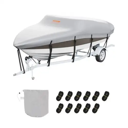 

Boat Cover, 16'-18.5' Trailerable Waterproof Boat Cover, 600D Marine Grade PU Oxford, with Motor Cover and Buckle Straps