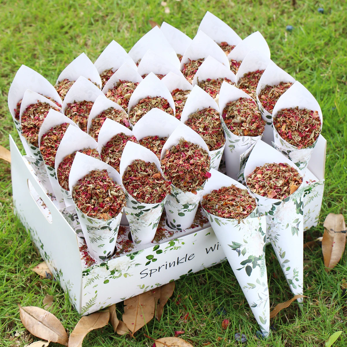 Kraft Paper Wedding Confetti Cone Holder Support for Wedding Decor Confetti Cones Stand Box Tray Fake Flower Wedding Paper Cones