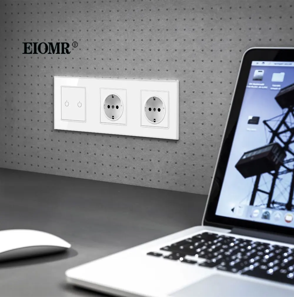 Eiomr branco luz interruptor de toque parede tomada de energia usb com painel de vidro cristal melhoria da casa ac 110v-250v 16a parede incorporado