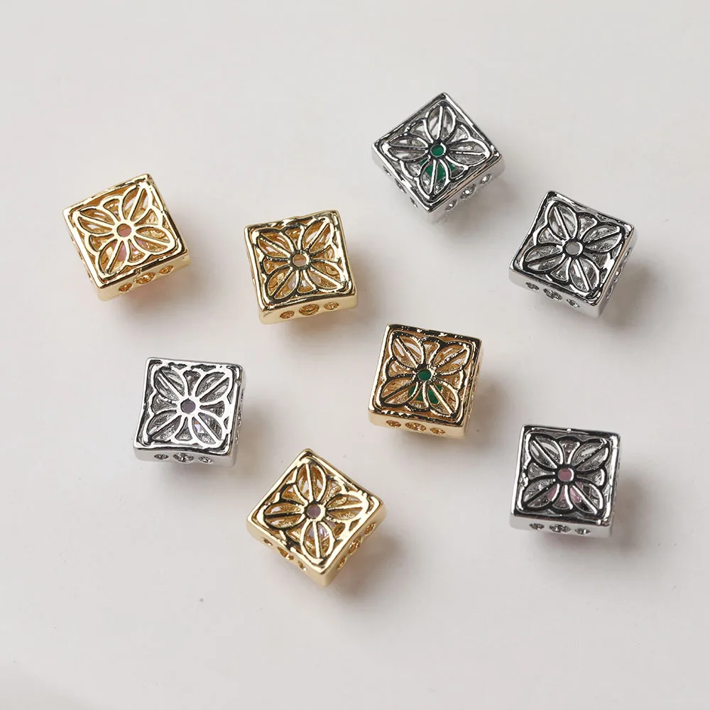 4PCS Dainty Square Beads Spacer Bead for Jewelry Making Bracelet Necklace Supplies DIY 14k Gold Plated 10mm Brass Accessories