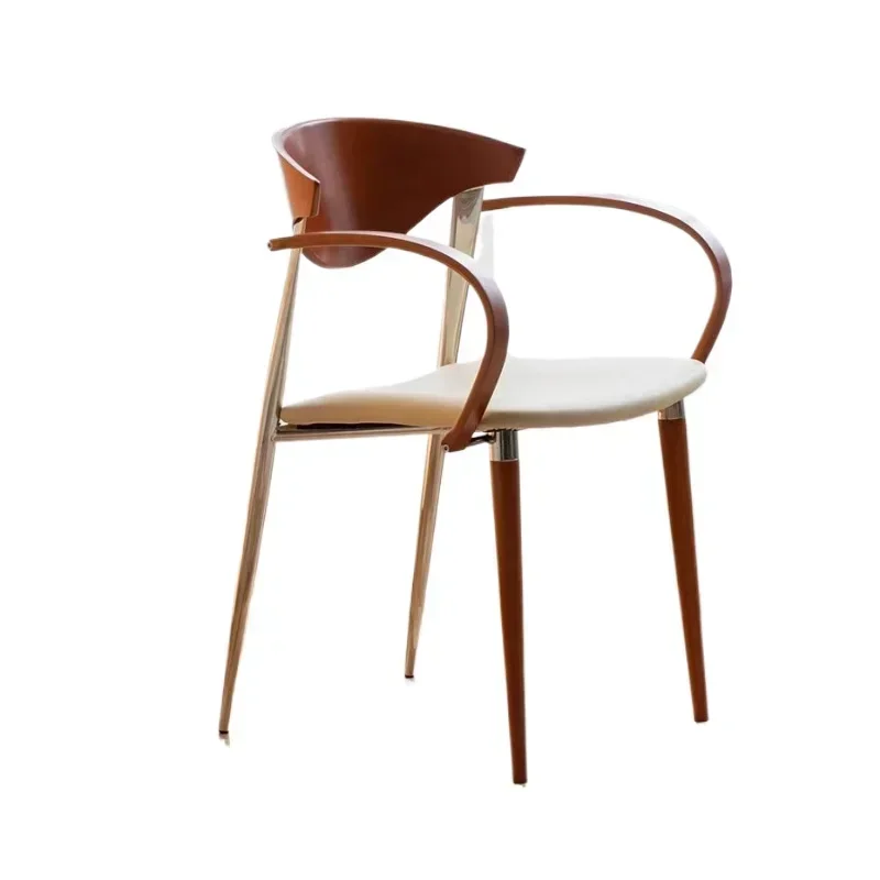 Retro stainless steel dining chair, home wrought iron Nordic simple casual back chair armrest