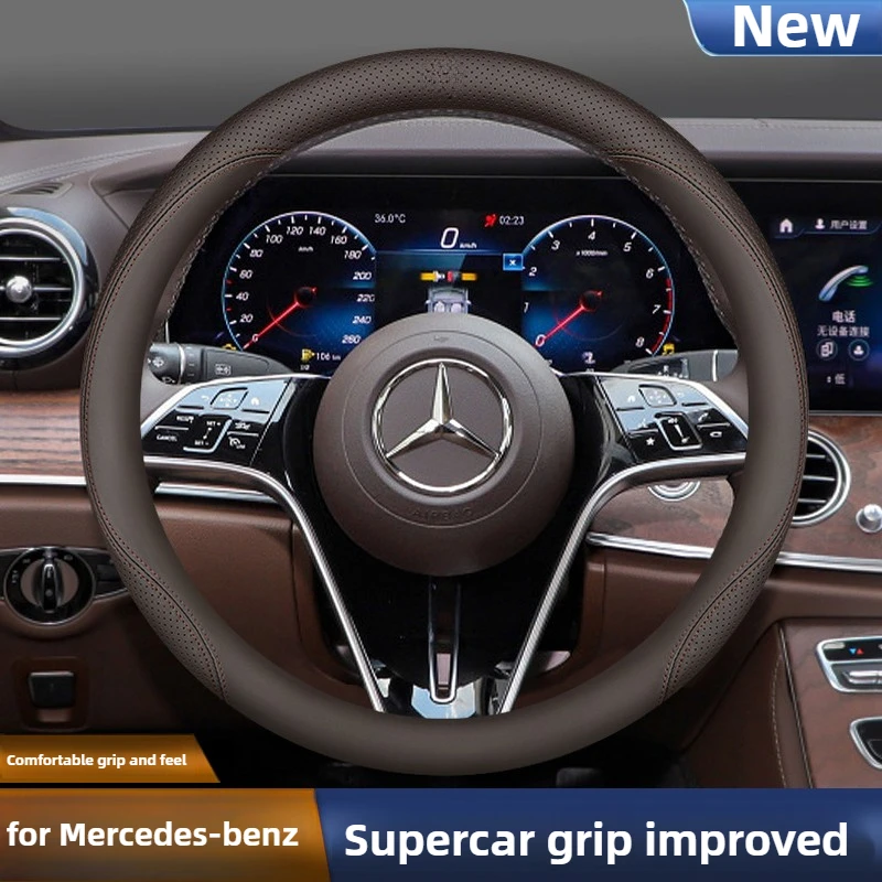 

Leather Car Steering Wheel Cover for Mercedes Benz W214 E300e C200 A200 GLE450 GLC200 GLA200 GLB220 GLC300 2025 Accessorie