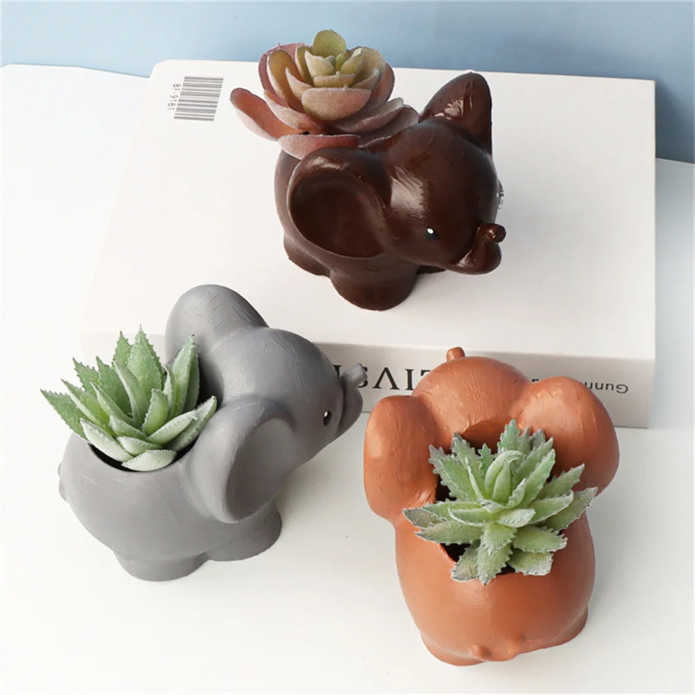 Simulation 3d Elephant Silicone Mold Cactus Succulent Planter Flower Pot Gypsum Clay Making Tool Diy Home Decoration Accessories