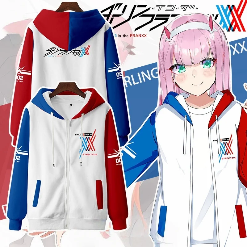 Japón Anime Darling In The Franxx Cosplay cremallera sudaderas con capucha impresión 3D hombres mujeres Hip Hop chándal cremallera Sudadera con capucha ropa de hombre
