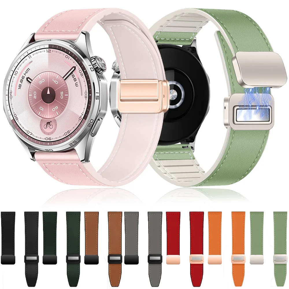 20 مللي متر 22 مللي متر سيليكون + حزام جلدي لساعة هواوي 5 GT6-GT5 Pro 46 مللي متر حزام الساعات المغناطيسي سامسونج ساعة 7-6-5-4 Garmin Venu 4 45 مللي متر