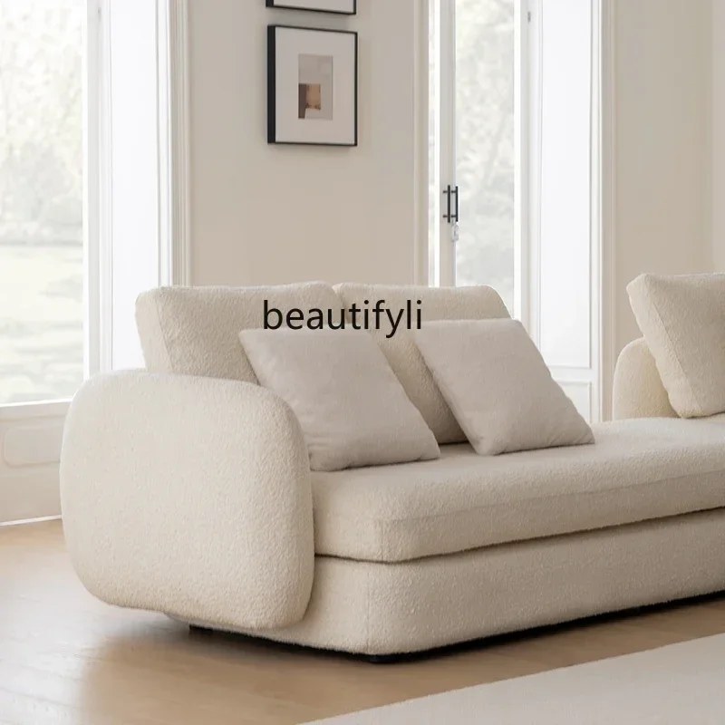 183F Italian minimalist, sofa lamb wool living room small apartment Nordic modern simple straight row three or four people
