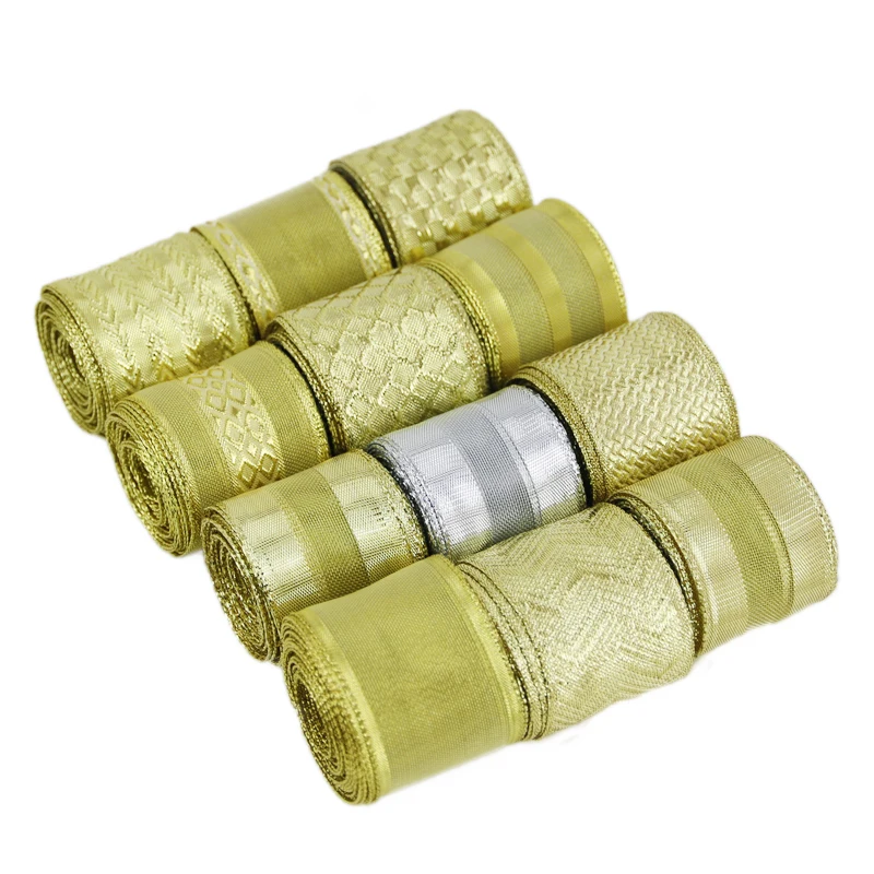 (5 Yards/roll)4cm Wide Gold Embossed Ribbon Gift Flower Package Festival Party Wedding Decoration Handicraft Production Bow