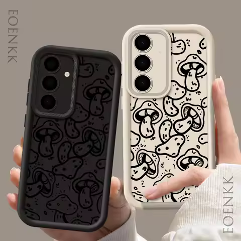 Black Mushroom Pattern Phone Case For Samsung Galaxy Note 20 S25 S24 S23 S22 S21 S20 Plus FE Ultra A25 A35 A55 5G Silicone Cover