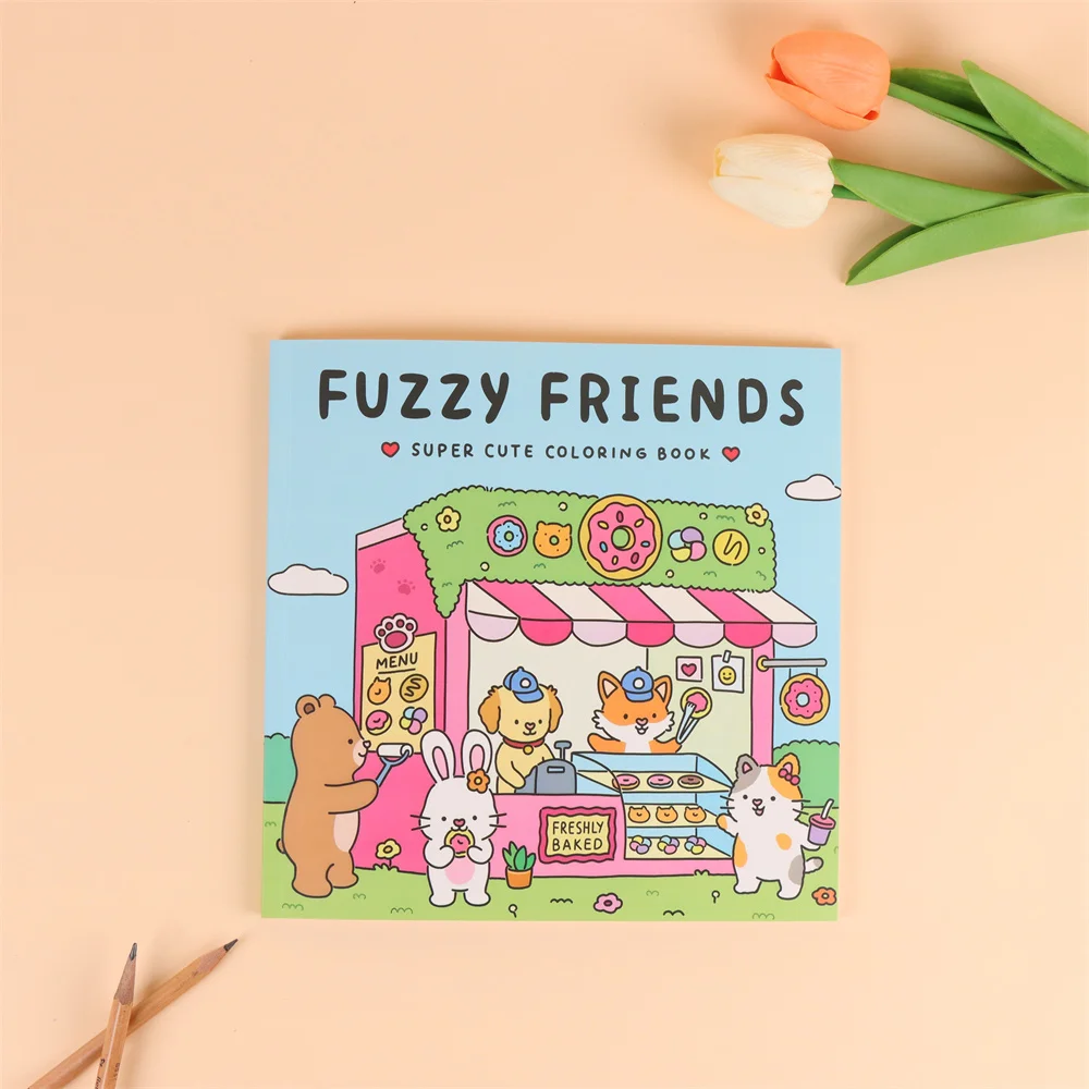 FUZZY FRIENDS Cute Comfy Coloring Book for Adults and Teens Featuring Adorable Creatures in Cozy Hygge Moments for Relaxation