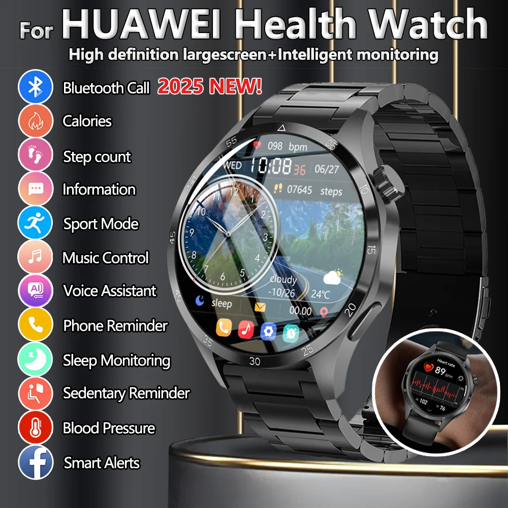 

2025 NEW For Huawei Health Watch Smartwatch AI Intelligent Voice Heart Rate Bluetooth Call Music Men's HD Multiple Smart Watch