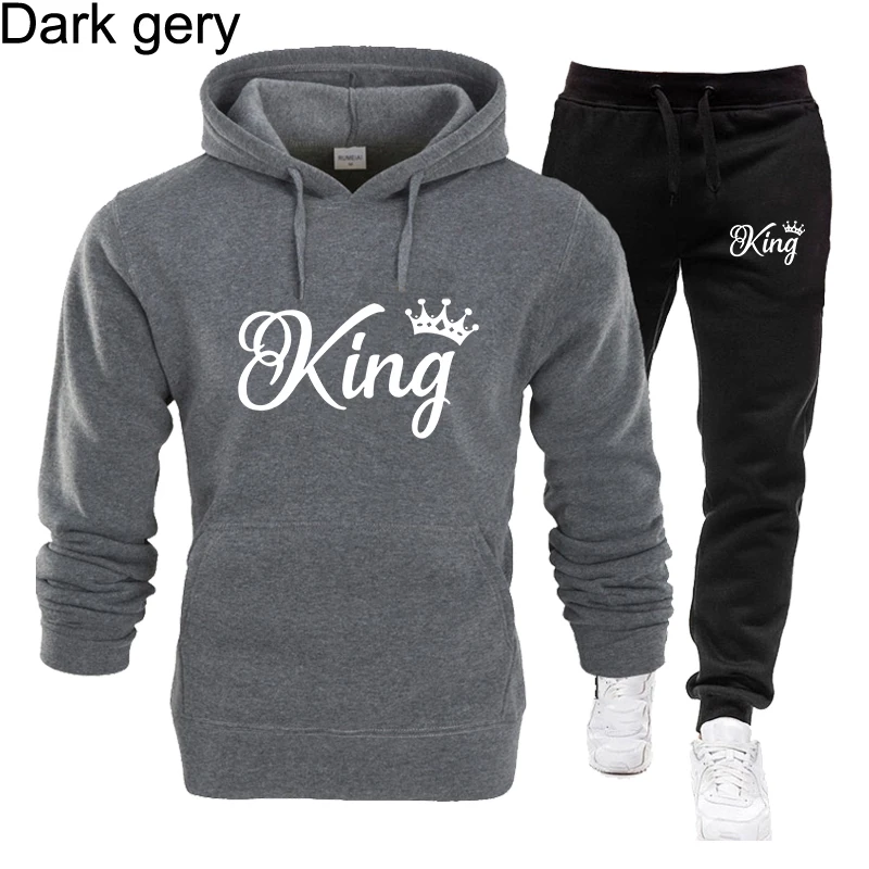 New Fashion KING Printed Hoodie Set Autumn/Winter Couple Hoodie+Pants Two Piece Set Sports Fitness Hoodie Pants