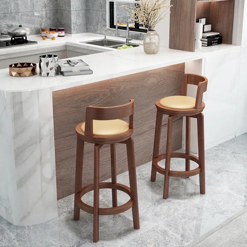 Tabouret de Bar Moderne et Minimaliste en Bois Massif avec Dossier, Chaise Rotative, Style Nordique