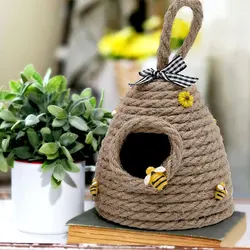 Beehive Decor Jute Hanging Bee Tiered Tray Decor Cute Handmade Honeycomb Decoration Bee Themed Party Ornament For Farmhouse