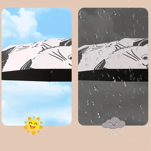 1 buah Anak Kucing Kartun Sederhana Dicetak Payung Otomatis Hitam Dan Putih, Payung Perlindungan UV Penggunaan Ganda Cerah dan Hujan 10 kucing payung penjualan terbaik - №