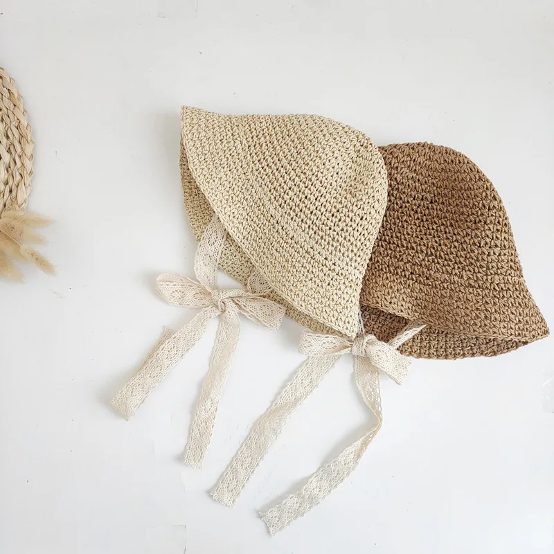 

Instagram influencer baby lace tied straw hat, Korean children's sun hat, spring and summer baby girl's straw woven hat