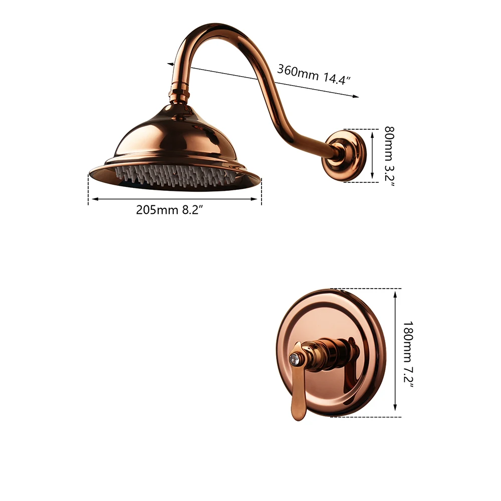 Torayvino Luxury Rose Gold Bathroom Bathtub Shower Faucet Solid Brass Handle Mixer Rainfall Hand Shower Spray Shower Faucet Set